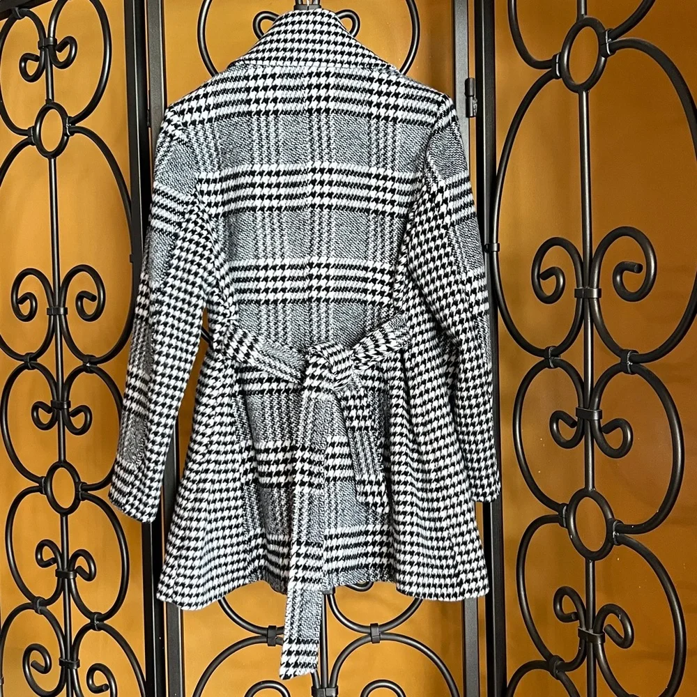 JESSICA SIMPSON Checker Plaid Wool Wrap Zipper Coat - Picture 10 of 16